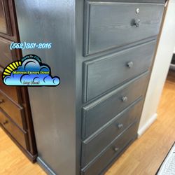 Assembled Grey Solid Wood 5 Drawer Chest With Lock 