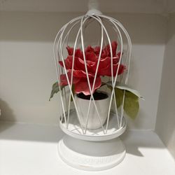 Gorgeous Decorative Metal Bird Cage With A Beautiful Artificial Flower In It Great For Any Room