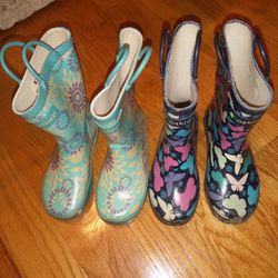 Two Pair Of Rain Boots Girls Size 1
