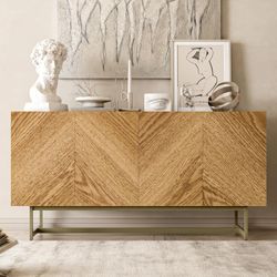 roomfitters Mid Century Modern TV Stand for TVs up to 65", Herringbone Sideboard Buffet Cabinet