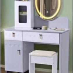 New vanity desk, Modern vanity table with mirror and lights dressing. lighted makeup table with chair