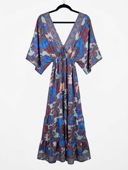 Paisley V-Neck Maxi Dress in Blue and Purple