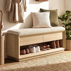 40" Engineered Wood Shoe Storage Bench, Modern Entryway Bench with Cushion