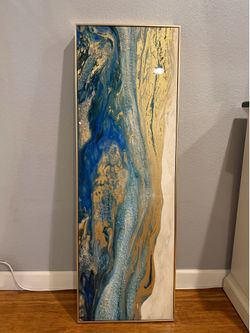 Modern Blue & Gold Abstract Wall Art – Framed Canvas | Large Statement Piece