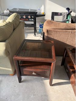 Wood and Glass Top End Table with Drawer