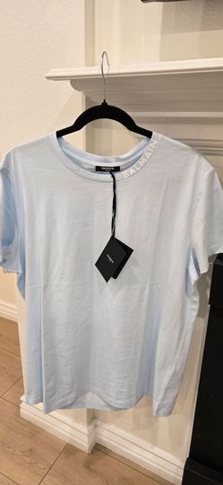 Brand New Balmain Men's Logo Light Blue Cotton T-Shirt Size Medium and Large