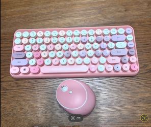 Pink Retro Round Keycap Wireless Keyboard & Mouse Combo - Cute Aesthetic Set