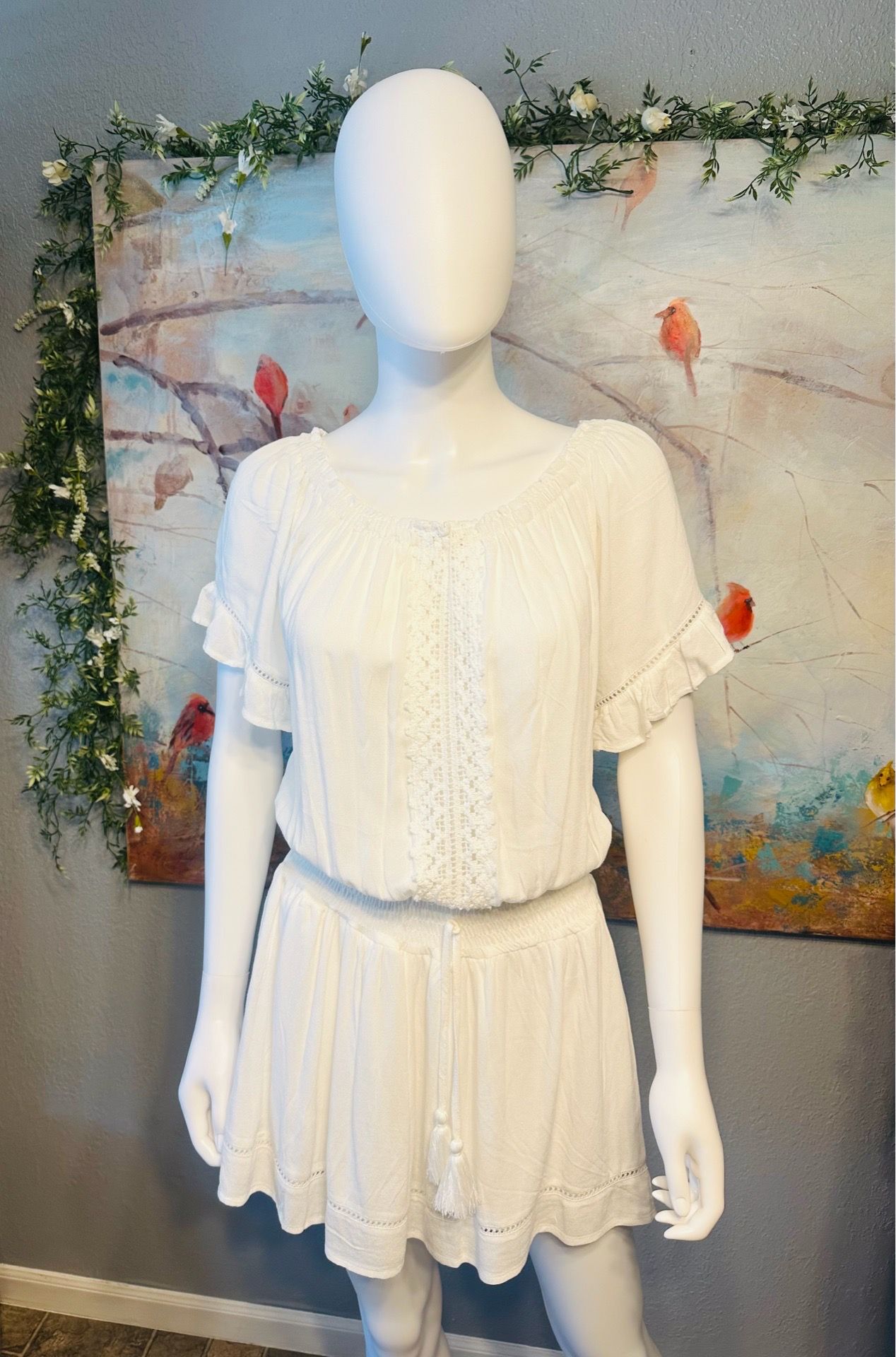 Ocean Drive White Crochet Off The Shoulder Romper, Size L