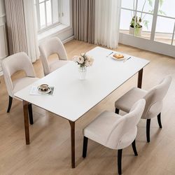 1753d  Wooden Dining Chairs Set of 4, Modern Fabric Upholstered Dining Room Chair Kitchen Chairs, Farmhouse Dinner Chair for Kitchen Dining Room, Beig