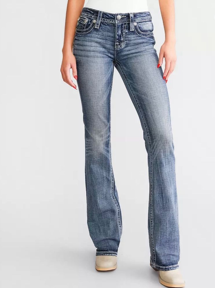 Miss Me Mid Rise Easy Boot Size 25 Rhinestones Embroidered Distressed woman jean