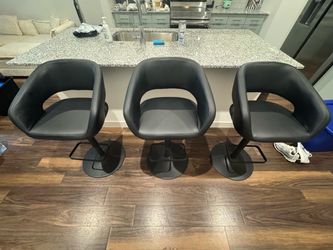 Set of 3 Black Faux Leather Bar Stools
