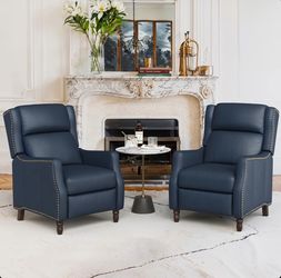 2X Navy Blue genuine leather recliner chairs