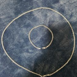 9.25 Silver 24"Chain And 7.5"Bracelet Set 