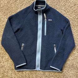 Patagonia Deep Pile Fleece Full Zip El Cap Blue Retro Fleece Kids Size Medium (10)