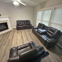 3PC BROWN LEATHER RECLINING LIVING ROOM SET – SOFA, LOVESEAT & CHAIR – $1699