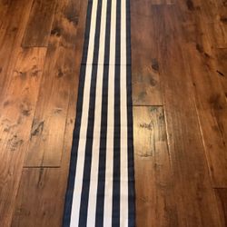 NAVY AND WHITE CABANA STRIPE CANVAS TABLE RUNNER, 88” X 12”