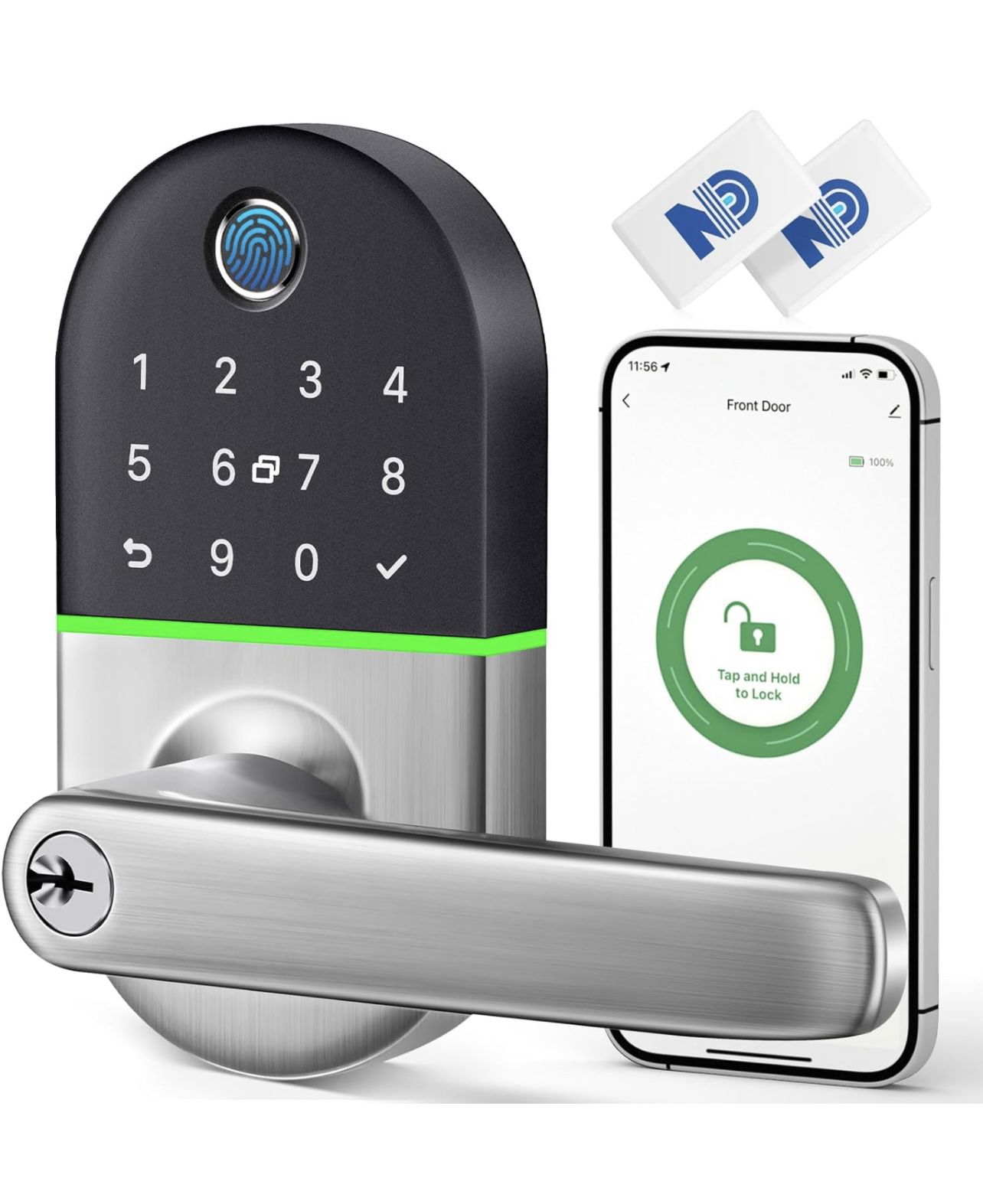 Smart Door Lock with Handle: Keypad Door Lock for Front Door - Keyless Entry 