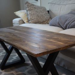 Handcrafted Mission Oak Coffee Table – Pine & Steel – 41” Long