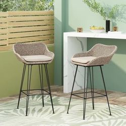 Brand New Outdoor Wicker and Iron Barstool (Set of 2)