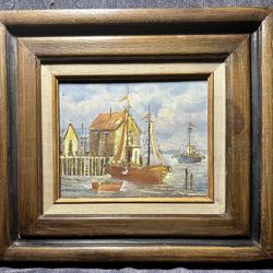 Vintage Nautical Original Oil Painting - Mid-Century Unsigned 