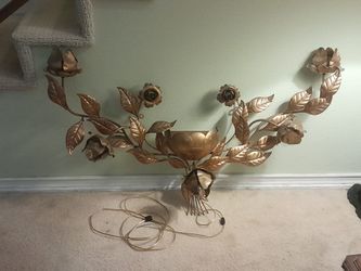 S. Salvadori Hollywood Regency Gold Gilt Lighted Wall Sconce Planter 1960's MCM