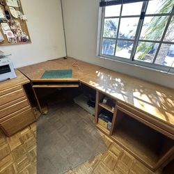 Corner Office Table with drawers and shelves