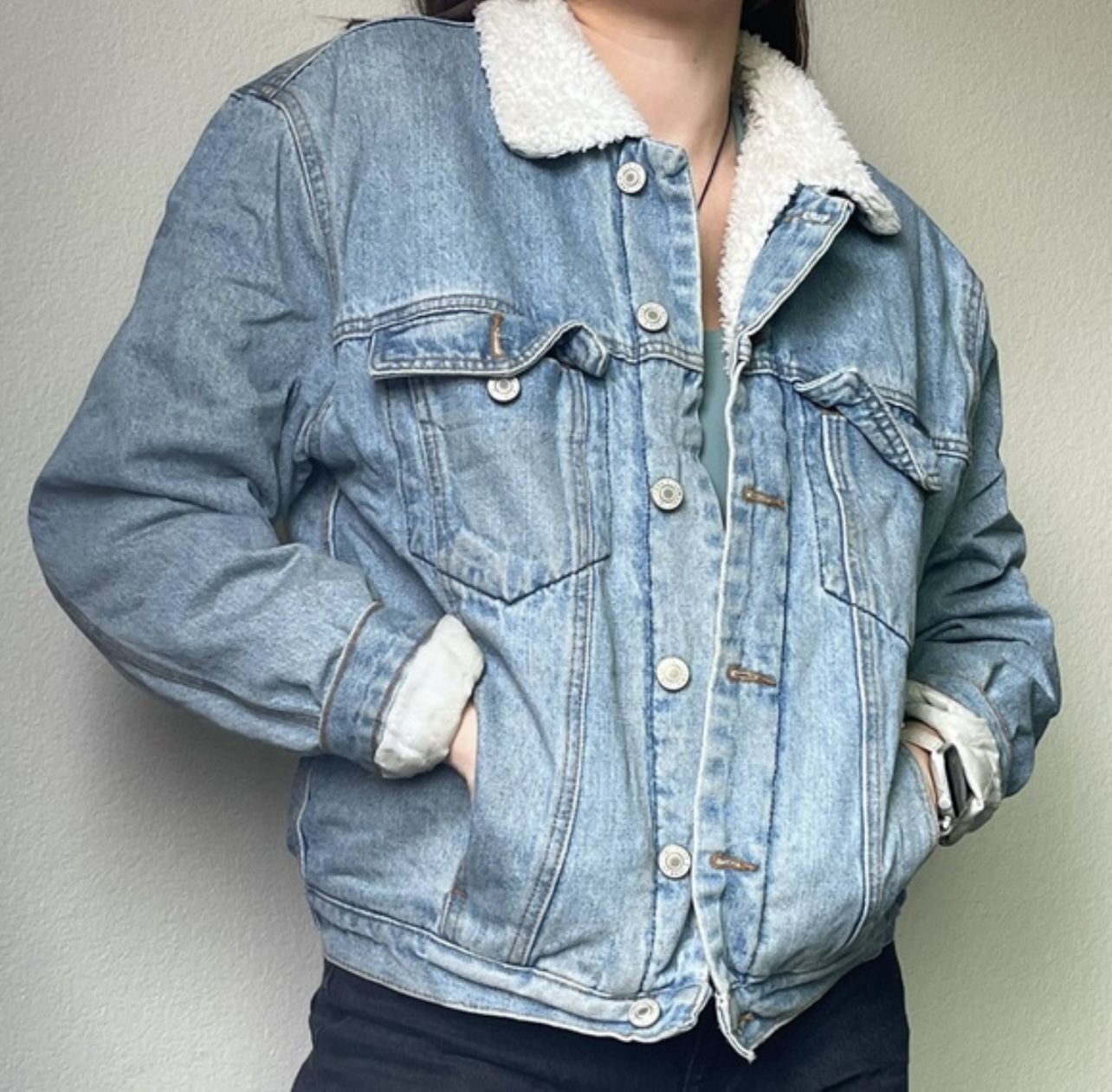 John galp -Sherpa -linen vintage denim jacket Size Small