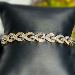 Jewelry Antique 10k solid Yellow Gold Natural Diamond 7.0CTW eternity infinity bracelet 8.5” 8.60mm 14.10g