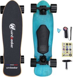 Electric Skateboard, Electric Skateboard with Remote Control for Beginners, 350W Brushless Motor, Max 12.4 MPH, Carver E-Ska with DIY Stickers
