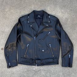 Laer Classic Moto Leather Jacket All Black Italian Grain Size Large Made in Los Angeles