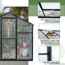 6x8 FT Greenhouse for Outdoors, Polycarbonate Greenhouse with Quick Setup Structure and Roof Vent, Aluminum Large Walk-in Greenhouse for Outside Garde