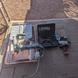 tile Saw, 2 Nail Guns, 1 Drill