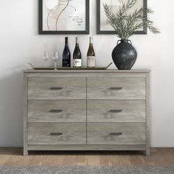 6 Drawer Dresser, Farmhouse Dressers for Bedroom, Wooden Double Storage Dresser for Bedroom, Living Room, Hallway, Entryway, Gray
