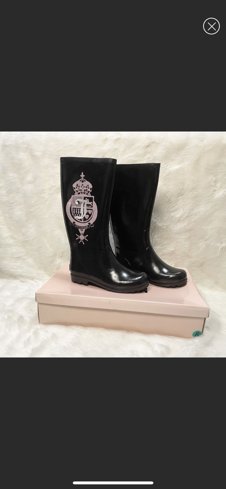 Juicy Couture Black Rubber Rain Boots Size 8 