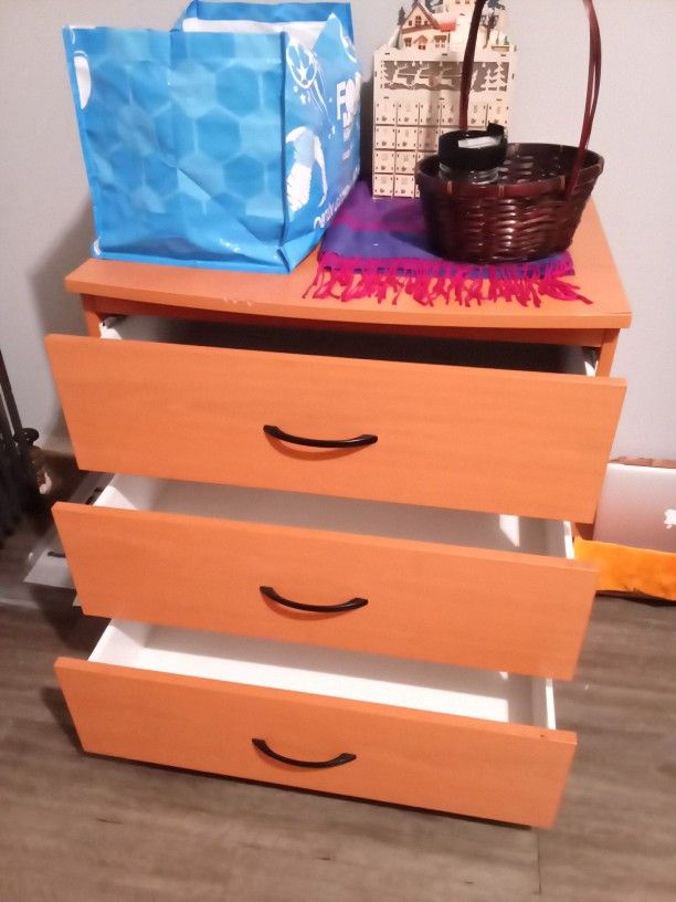 Wooden Rolling 3 Cabinet Dresser W Desk