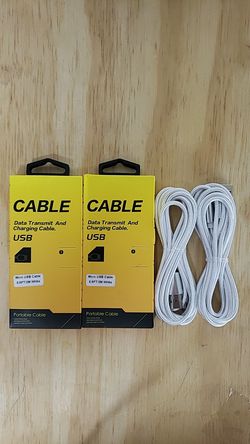 2 pack Micro Usb Cablep Charger Fast nylon braided 6.6ft White