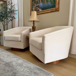 Cream Swivel Chairs Wood Base