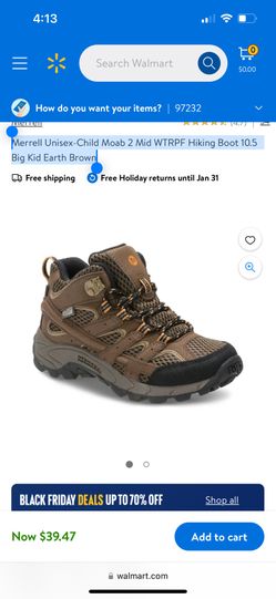 Merrell Unisex-Child Moab 2 Mid WTRPF Hiking Boot Big Kid Earth Brown