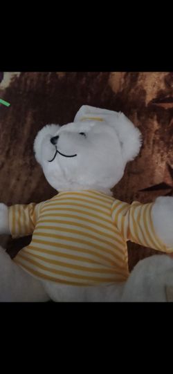 2008 Giorgio Armani Beverly Hills Collectors Bear White Plush Seated Striped