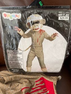 Disguise brand Zombie Sock Monkey costume is a size Medium (7-8) Halloween