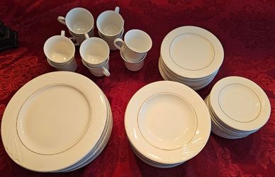 Large White with Gold Trim China Dish Set