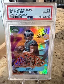 2025 TOPPS CHROME JALEN HURTS URBAN LEGENDS - PSA 8