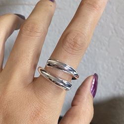 11mm wide 925 sterling silver irregular open adjustable ring could fits size 6-10