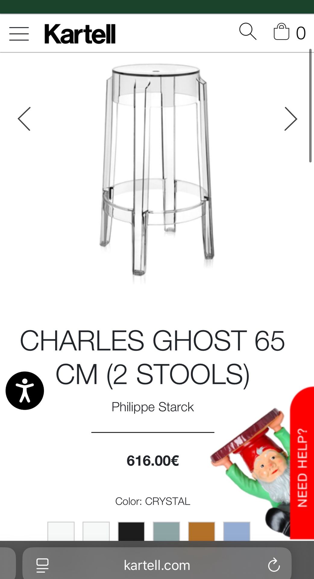 Kartell Stool Chair (Counter Height 25.5")