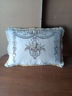 Vintage Embroidered Decorative Pillow with Fringe