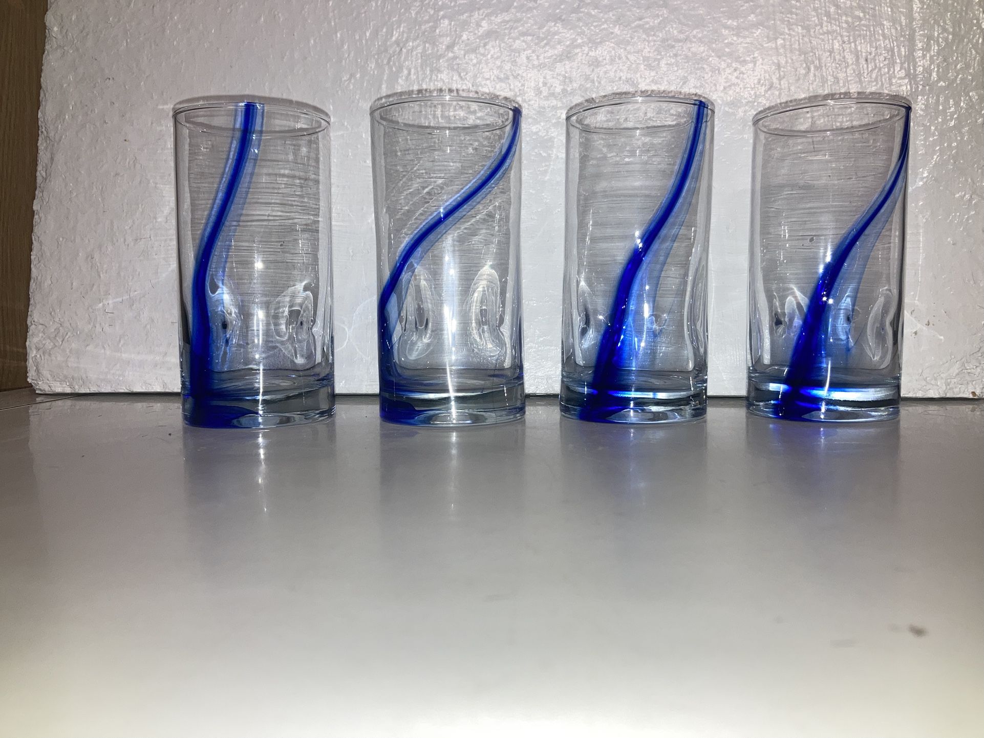 Set Of 4 Libbey Blue Ribbon Twist Swirl 6” Glasses