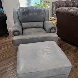 Top Grain Leather Chair and Ottoman 