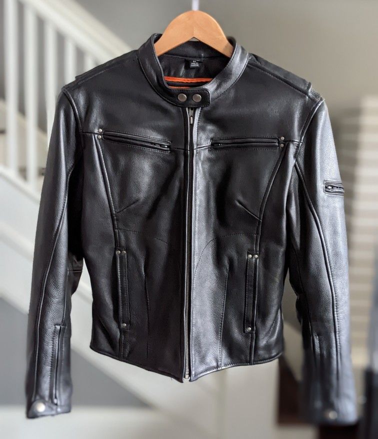 First Classics Leather Black Motorcycle Jacket cafe racer Medium M