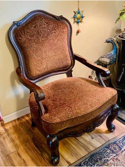 Antique Vintage Carved Wood Armchair Paisley
