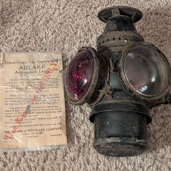 Antique Adlake Clear & Red Automobile Lamp with original instructions